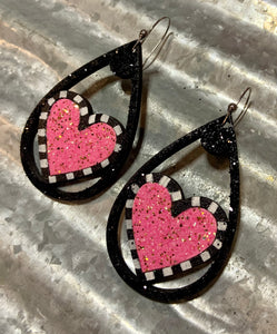 Glitter  Heart Drop Earrings