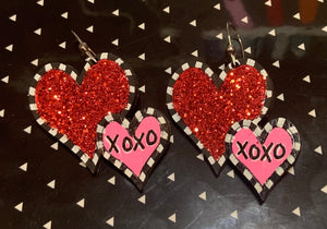 Glitter Double Heart Earrings