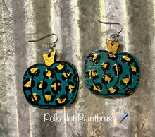 Load image into Gallery viewer, Leopard Teal Pumpkin Earrings
