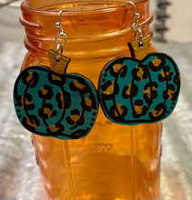 Load image into Gallery viewer, Leopard Teal Pumpkin Earrings
