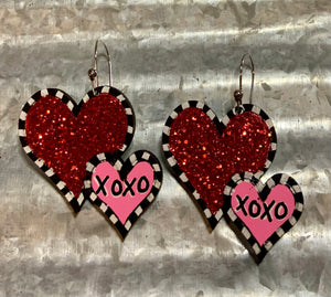 Glitter Double Heart Earrings