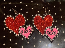 Load image into Gallery viewer, Glitter Double Heart Earrings
