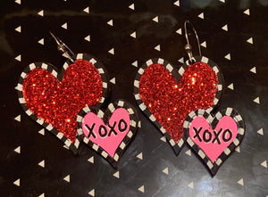 Glitter Double Heart Earrings