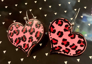 Pink Leopard Heart Earrings