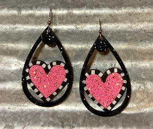 Glitter  Heart Drop Earrings