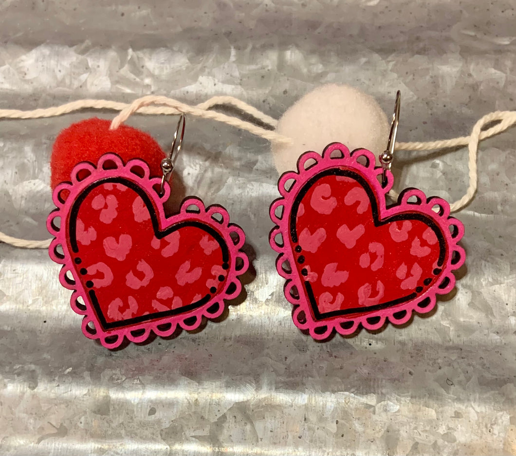 Scallop Leopard Heart Earrings