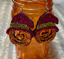 Load image into Gallery viewer, Glitter Jack O Lantern Earrings
